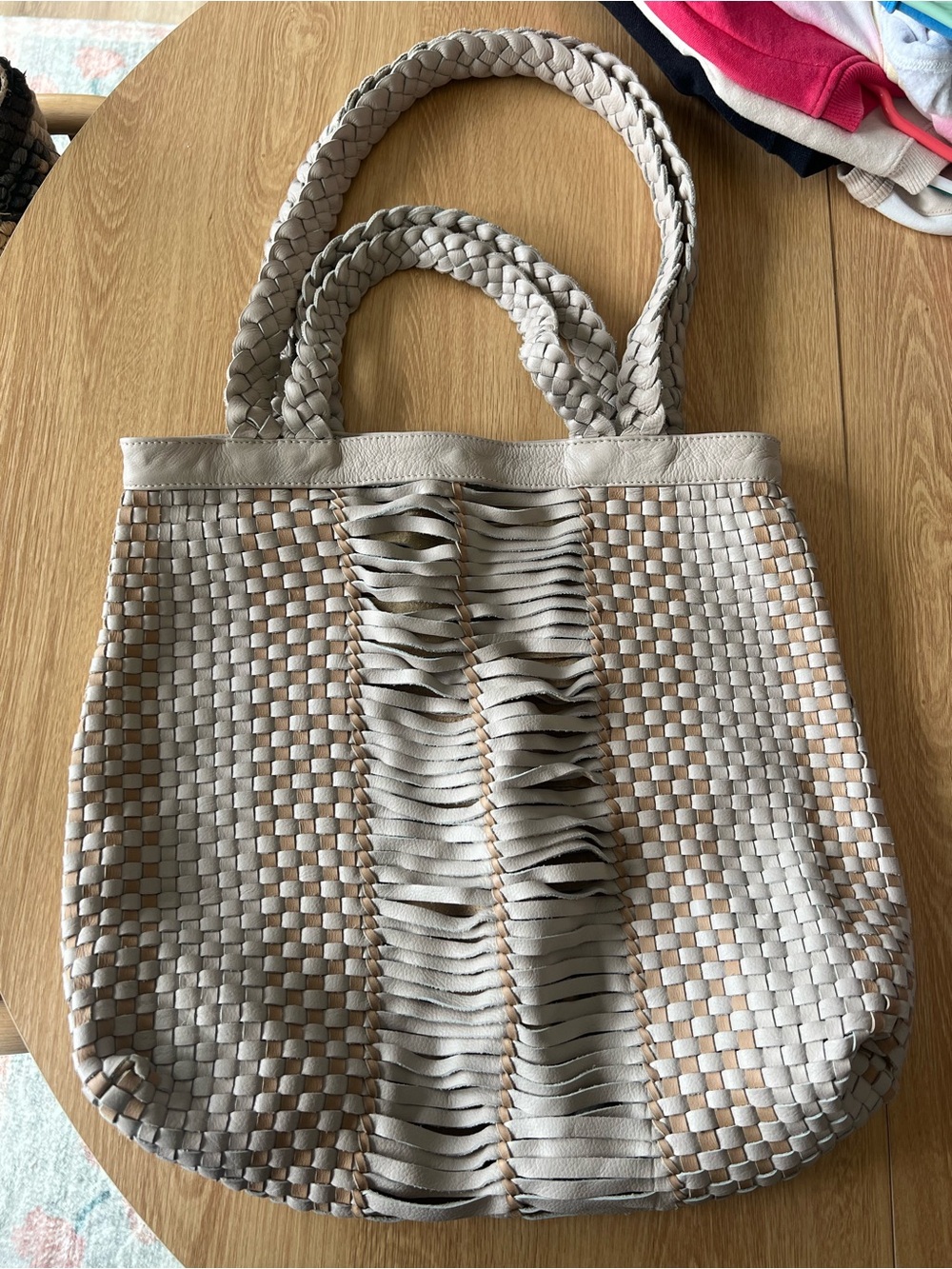Cleobella Beige Woven Fringe Tote